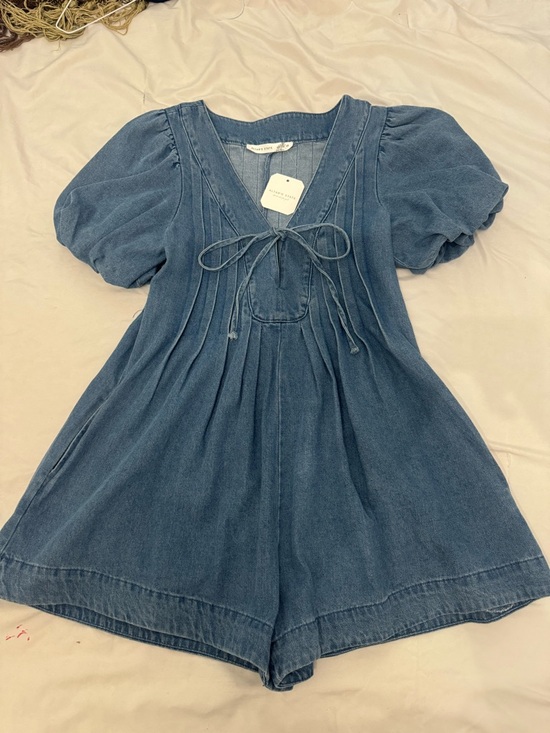 Altar'd State Dresses & Skirts - Altar'd State Light Blue Denim Romper with Tie Detail